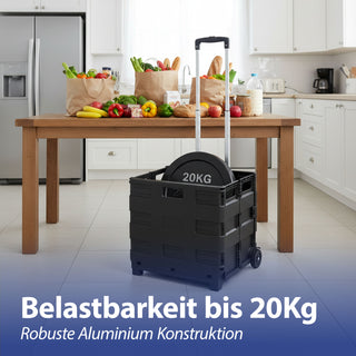 Klappbox Trolley schwarz 42x40x37cm Kunststoff Aluminium Klappkiste belastbar bis 20 Kg klappbar Transportbox Teleskopgriff