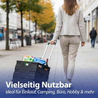 Klappbox Trolley schwarz 42x40x37cm Kunststoff Aluminium Klappkiste belastbar bis 20 Kg klappbar Transportbox Teleskopgriff