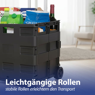 Klappbox Trolley schwarz 42x40x37cm Kunststoff Aluminium Klappkiste belastbar bis 20 Kg klappbar Transportbox Teleskopgriff