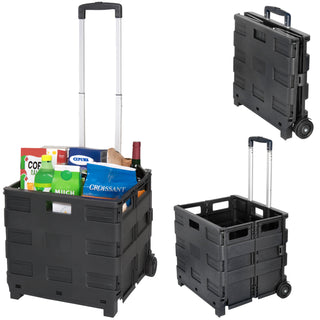 Klappbox Trolley schwarz 42x40x37cm Kunststoff Aluminium Klappkiste belastbar bis 20 Kg klappbar Transportbox Teleskopgriff