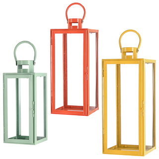 Laterne 3er Set grün orange gelb 3 Größen Metall Glas Windlicht Henkel Dekolaterne Kerzen Gartenlaterne Kerzenhalter