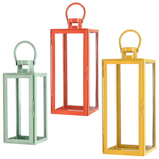 Laterne 3er Set grün orange gelb 3 Größen Metall Glas Windlicht Henkel Dekolaterne Kerzen Gartenlaterne Kerzenhalter