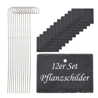 Gartenstecker Schieferschild 12er Set 10x40x4,5cm Edelstahl Schiefer Erdspieß Schilder zum Beschriften für Pflanzen Kräuter Beete