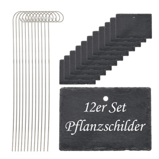 Gartenstecker Schieferschild 12er Set 10x40x4,5cm Edelstahl Schiefer Erdspieß Schilder zum Beschriften für Pflanzen Kräuter Beete