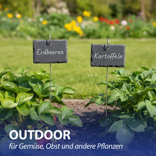 Gartenstecker Schieferschild 12er Set 10x40x4,5cm Edelstahl Schiefer Erdspieß Schilder zum Beschriften für Pflanzen Kräuter Beete