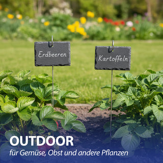 Gartenstecker Schieferschild 12er Set 10x40x4,5cm Edelstahl Schiefer Erdspieß Schilder zum Beschriften für Pflanzen Kräuter Beete