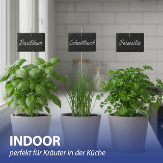 Gartenstecker Schieferschild 12er Set 10x40x4,5cm Edelstahl Schiefer Erdspieß Schilder zum Beschriften für Pflanzen Kräuter Beete