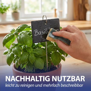 Gartenstecker Schieferschild 12er Set 10x40x4,5cm Edelstahl Schiefer Erdspieß Schilder zum Beschriften für Pflanzen Kräuter Beete