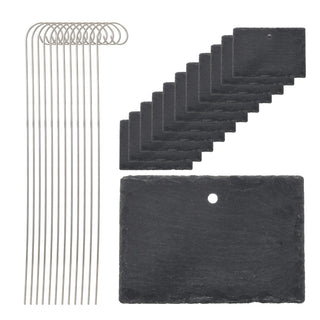 Gartenstecker Schieferschild 12er Set 10x40x4,5cm Edelstahl Schiefer Erdspieß Schilder zum Beschriften für Pflanzen Kräuter Beete
