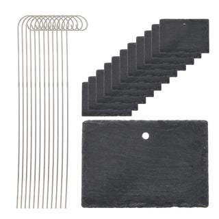 Gartenstecker Schieferschild 12er Set 10x40x4,5cm Edelstahl Schiefer Erdspieß Schilder zum Beschriften für Pflanzen Kräuter Beete