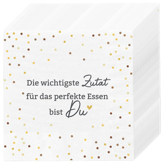 Servietten 'Zutat' 80er Set 33x33cm 3-lagig Papierserviette weiß gold schwarz Punkte stoffähnlich Tuch Tischdeko