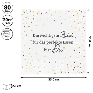 Servietten 'Zutat' 80er Set 33x33cm 3-lagig Papierserviette weiß gold schwarz Punkte stoffähnlich Tuch Tischdeko