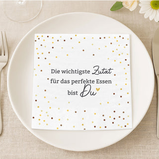Servietten 'Zutat' 80er Set 33x33cm 3-lagig Papierserviette weiß gold schwarz Punkte stoffähnlich Tuch Tischdeko