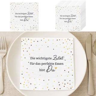 Servietten 'Zutat' 80er Set 33x33cm 3-lagig Papierserviette weiß gold schwarz Punkte stoffähnlich Tuch Tischdeko
