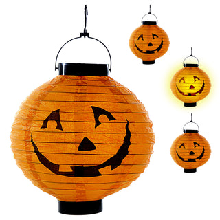 LED Papier Lampion Kürbis 4er Set Ø 20cm Kunststoff Papier orange schwarz batteriebetrieben Halloweendekoration Kürbisgesicht