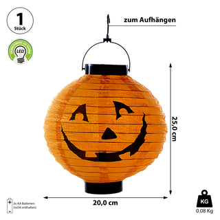 LED Papier Lampion Kürbis 4er Set Ø 20cm Kunststoff Papier orange schwarz batteriebetrieben Halloweendekoration Kürbisgesicht