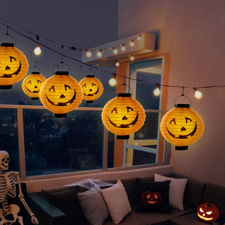 LED Papier Lampion Kürbis 4er Set Ø 20cm Kunststoff Papier orange schwarz batteriebetrieben Halloweendekoration Kürbisgesicht