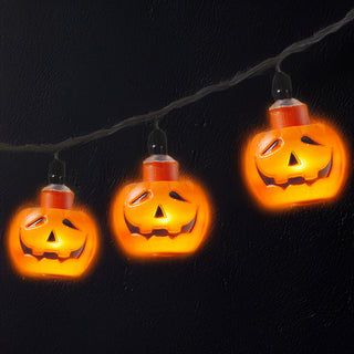 LED Lichterkette Kürbis 140cm orange 10 LEDs warmweiß Kunststoff Halloweendekoration Girlande 10 Kürbisgesichter