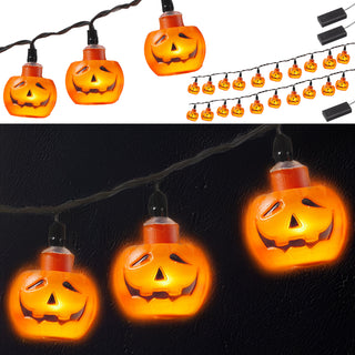 LED Lichterkette Kürbis 140cm orange 10 LEDs warmweiß Kunststoff Halloweendekoration Girlande 10 Kürbisgesichter