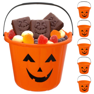 Halloween Sammeleimer 6er Set schwarz orange 17x15cm Kunststoff Eimer Henkeleimer Kürbis Süßigkeiteneimer