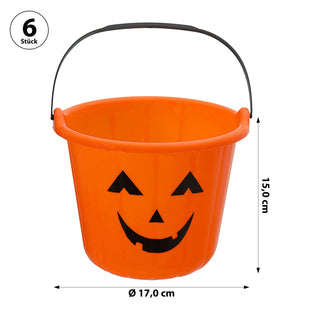 Halloween Sammeleimer 6er Set schwarz orange 17x15cm Kunststoff Eimer Henkeleimer Kürbis Süßigkeiteneimer