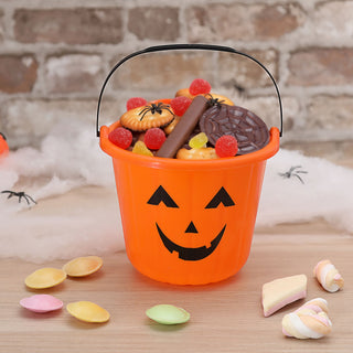 Halloween Sammeleimer 6er Set schwarz orange 17x15cm Kunststoff Eimer Henkeleimer Kürbis Süßigkeiteneimer