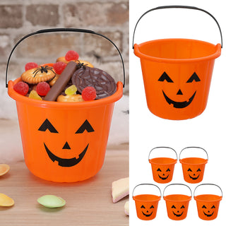 Halloween Sammeleimer 6er Set schwarz orange 17x15cm Kunststoff Eimer Henkeleimer Kürbis Süßigkeiteneimer