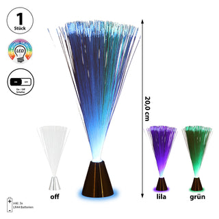 LED Fiberglas Leuchte 3er Set mit Farbwechsel 4x20cm Kunststoff silber batteriebetrieben An-/Ausschalter faseroptisches Licht Glasfaserlampe