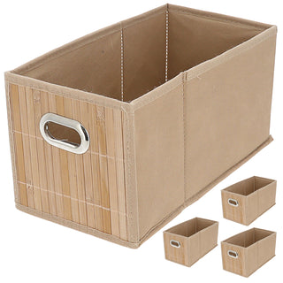 Aufbewahrungskorb Bambus 4er Set faltbar rechteckig 16x16x31cm Metall Grifflöcher Utensilienkorb Badezimmerkorb Bambusbox Faltkorb
