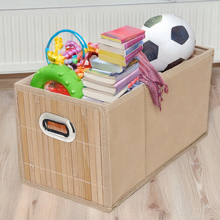 Aufbewahrungskorb Bambus 4er Set faltbar rechteckig 16x16x31cm Metall Grifflöcher Utensilienkorb Badezimmerkorb Bambusbox Faltkorb