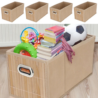 Aufbewahrungskorb Bambus 4er Set faltbar rechteckig 16x16x31cm Metall Grifflöcher Utensilienkorb Badezimmerkorb Bambusbox Faltkorb