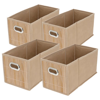 Aufbewahrungskorb Bambus 4er Set faltbar rechteckig 16x16x31cm Metall Grifflöcher Utensilienkorb Badezimmerkorb Bambusbox Faltkorb