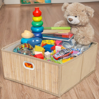 Aufbewahrungskorb Bambus 4er Set faltbar quadratisch 31x14x31cm Metall Grifflöcher Utensilienkorb Badezimmerkorb Bambusbox Faltkorb