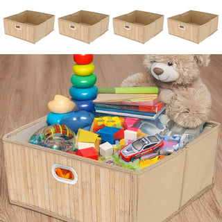 Aufbewahrungskorb Bambus 4er Set faltbar quadratisch 31x14x31cm Metall Grifflöcher Utensilienkorb Badezimmerkorb Bambusbox Faltkorb