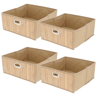 Aufbewahrungskorb Bambus 4er Set faltbar quadratisch 31x14x31cm Metall Grifflöcher Utensilienkorb Badezimmerkorb Bambusbox Faltkorb