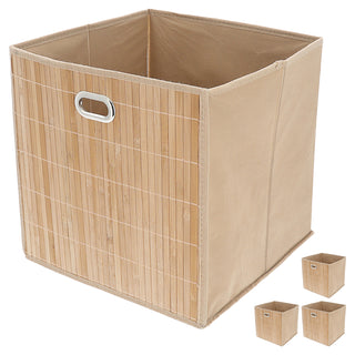 Aufbewahrungskorb Bambus 4er Set faltbar quadratisch 31x31x31cm Metall Grifflöcher Utensilienkorb Badezimmerkorb Bambusbox Faltkorb