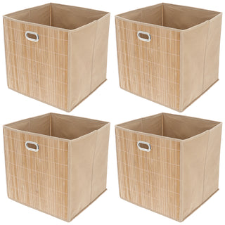 Aufbewahrungskorb Bambus 4er Set faltbar quadratisch 31x31x31cm Metall Grifflöcher Utensilienkorb Badezimmerkorb Bambusbox Faltkorb