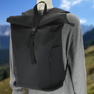 Falt Rucksack Minor 30l schwarz 40x57x15cm Polyester Water Resitant Rubber Finish Reißverschlusstaschen Eingriffstaschen wasserabweisend Rolltop