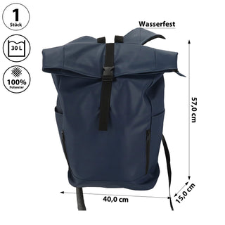 Falt Rucksack Minor 30l anthrazit 40x57x15cm Polyester Water Resitant Rubber Finish Reißverschlusstaschen Eingriffstaschen wasserabweisend Rolltop
