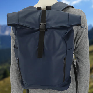 Falt Rucksack Minor 30l dunkelblau 40x57x15cm Polyester Water Resitant Rubber Finish Reißverschlusstaschen Eingriffstaschen wasserabweisend Rolltop