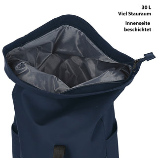 Falt Rucksack Minor 30l dunkelgrün 40x57x15cm Polyester Water Resitant Rubber Finish Reißverschlusstaschen Eingriffstaschen wasserabweisend Rolltop