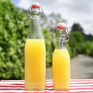 Bügelflasche 6er Set eckig 6,5x20cm 250ml Glas Metall Drahtbügelflasche Glasflasche Verschluss mit Silikon-Dichtung Vorratsflasche