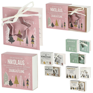 Geschenkbox Ausstecher 4 Motive Weihnachten Karton Metall 10,5x10x4cm Schachtel Grußkarte Nikolaus Weihnachtsgruß Weihnachtsrezept