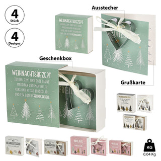Geschenkbox Ausstecher 4 Motive Weihnachten Karton Metall 10,5x10x4cm Schachtel Grußkarte Nikolaus Weihnachtsgruß Weihnachtsrezept