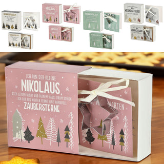 Geschenkbox Ausstecher 4 Motive Weihnachten Karton Metall 10,5x10x4cm Schachtel Grußkarte Nikolaus Weihnachtsgruß Weihnachtsrezept
