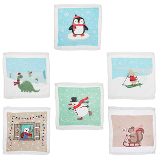 Magisches Handtuch 'Winterfreunde' 6er Set weihnachtliche Motive 30x30cm Baumwolle Waschlappen Zaubertuch Zauberhandtuch Tuch