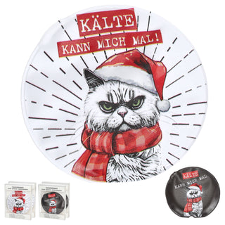 Taschenwärmer 4er Set 'XMAS Cat' 2 Motive mit Katze 9x9cm Taschenheizkissen Wärmer Handwärmer Gelkissen wiederverwendbar