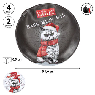 Taschenwärmer 4er Set 'XMAS Cat' 2 Motive mit Katze 9x9cm Taschenheizkissen Wärmer Handwärmer Gelkissen wiederverwendbar