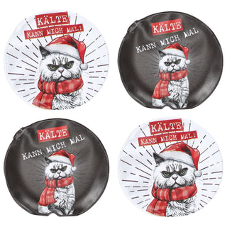 Taschenwärmer 4er Set 'XMAS Cat' 2 Motive mit Katze 9x9cm Taschenheizkissen Wärmer Handwärmer Gelkissen wiederverwendbar