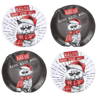 Taschenwärmer 4er Set 'XMAS Cat' 2 Motive mit Katze 9x9cm Taschenheizkissen Wärmer Handwärmer Gelkissen wiederverwendbar